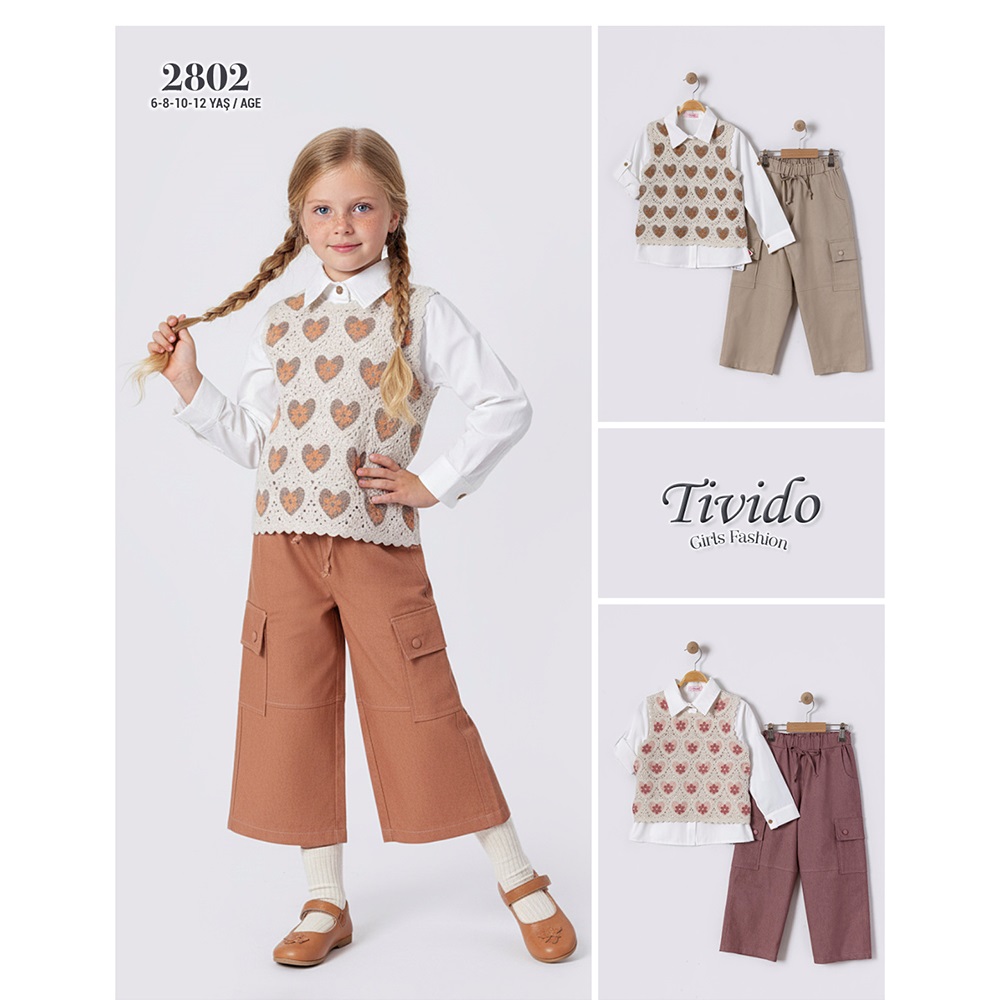 Tivido 2802 Kız Çocuk Dantelli Yelek 3 Lü Takım 6-12 Yaş - 40892-Karışık Renk -6-12 YAŞ