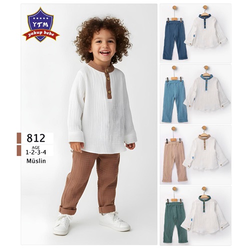 YTM 812 Erkek Çocuk Müslin Kumaş Ön üç Düğmeli Takım 1-4 Yaş - 40907-Karışık Renk -1-4 YAŞ