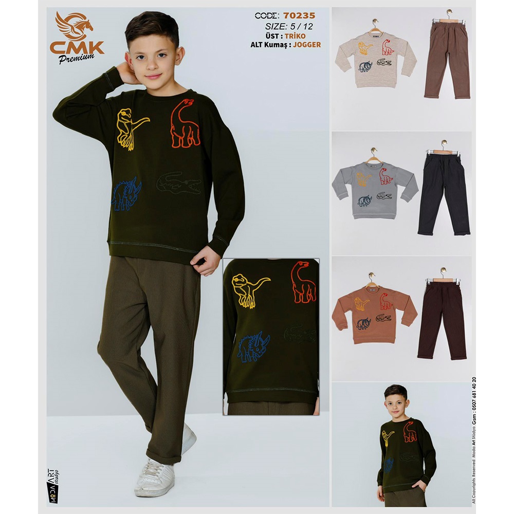 CMK KIDS 70235 Erkek Çocuk 2 İp Sevimli Hayvanlar Nakışlı 3 Lü Takım 5-12 Yaş - 40963-Karışık Renk -5-12 YAŞ