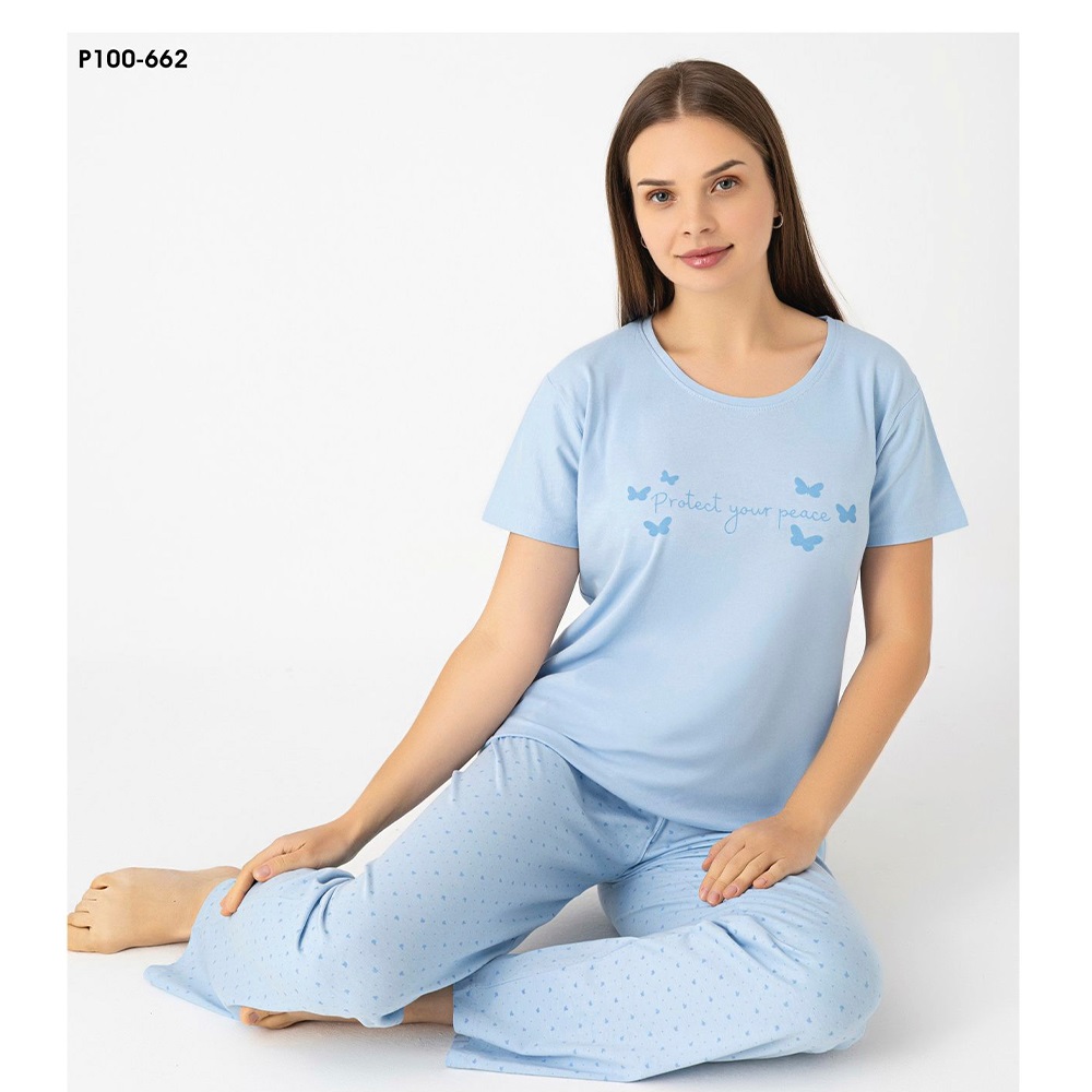 Sude P100-662 Bayan Modal Desenli Kısa Kol Pijama Takımı M-2XL
