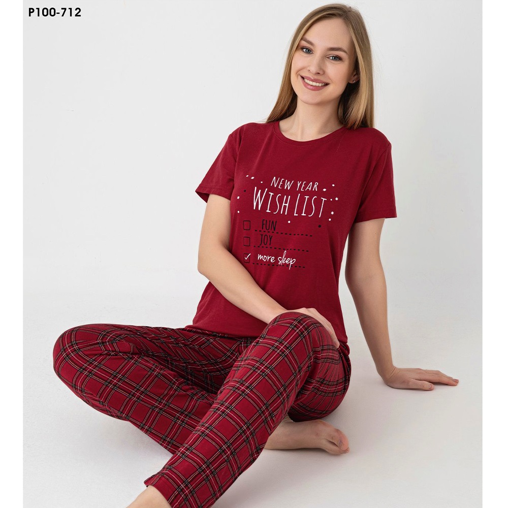 Sude P100-712 Bayan Modal Desenli Kısa Kol Pijama Takımı M-2XL