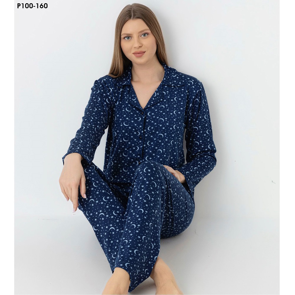Charme P100-160 Bayan Milan Desenli Gömlekli Pijama Takımı M-2XL