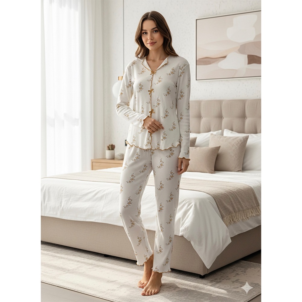 Sude P605-219 Bayan Alaçatı Gömlek Kısa Kol Pijama Takımı M-2XL