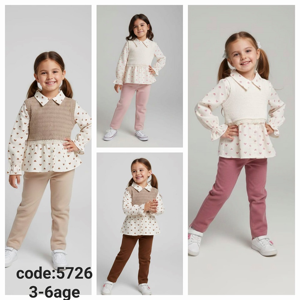 Lupita 5726 Kız Çocuk Kalp Baskılı Gömlekli 3 Lü Takım 3-6 Yaş - Karışık Renk - 3-6 YAŞ