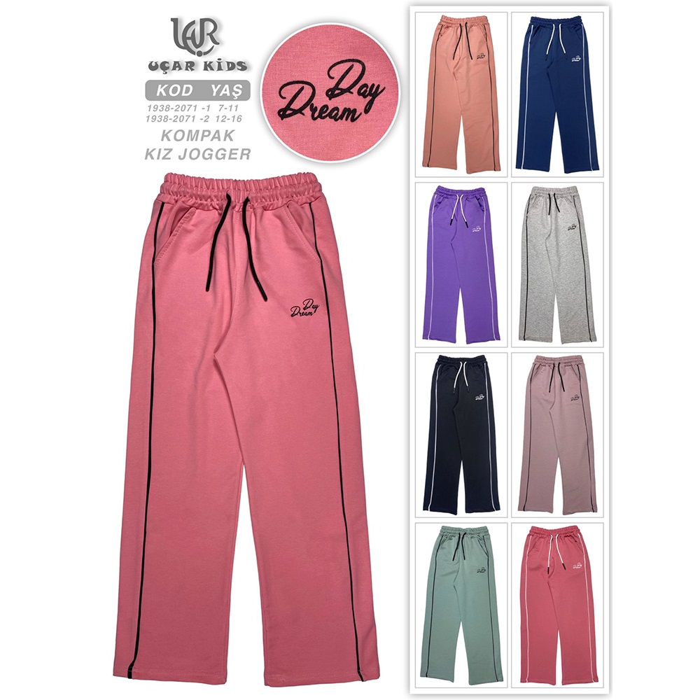 Uçar 2071-2 Kız Çocuk Kompak Day Dream Baskılı Geniş Paça Eşofman Alt 12-16 Yaş