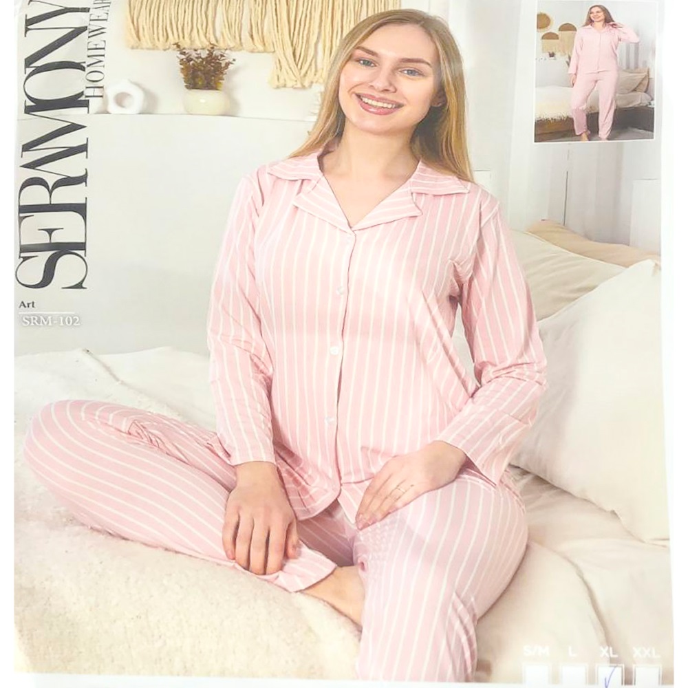 Seramony Srm102 Bayan Milan Ultra Soft Boydan Düğmeli Pijama Takımı S-2XL - Karışık Renk - S-M-L-XL-2XL