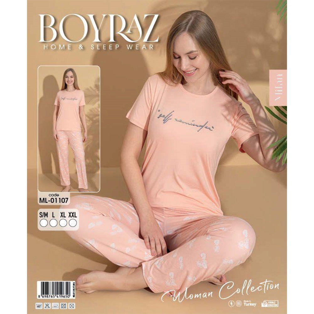 Boyraz Ml-01107 Bayan Milan Desenli Kısa Kol Pijama Takımı S-2XL