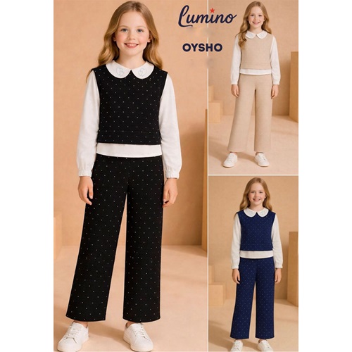 Lumino 20467 Kız Çocuk Oysho Taş Baskılı Süveterli Takım 4-8 Yaş - Karışık Renk - 4-8 YAŞ