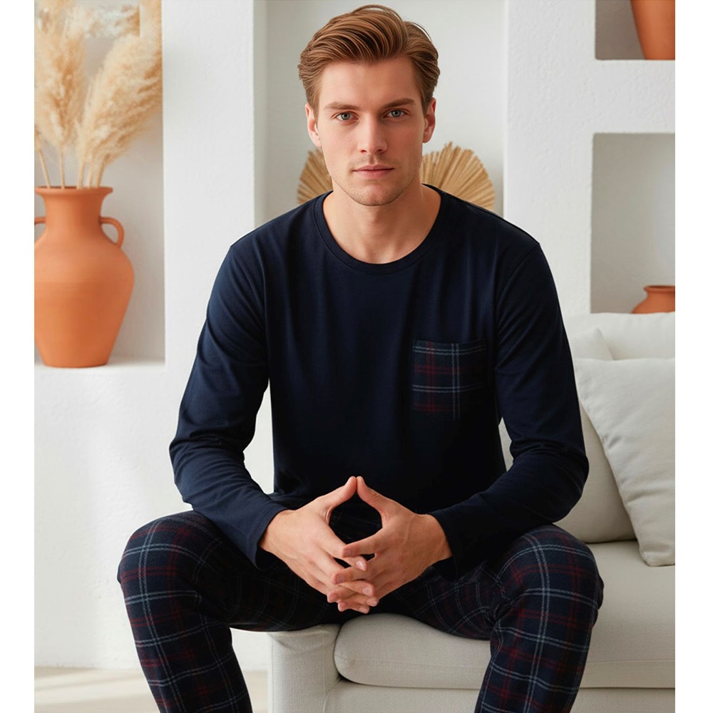 Ercan P100-901 Erkek Cotton Uzun Kol Pijama Takımı M-2XL- Karışık Renk - M-L-XL-2XL