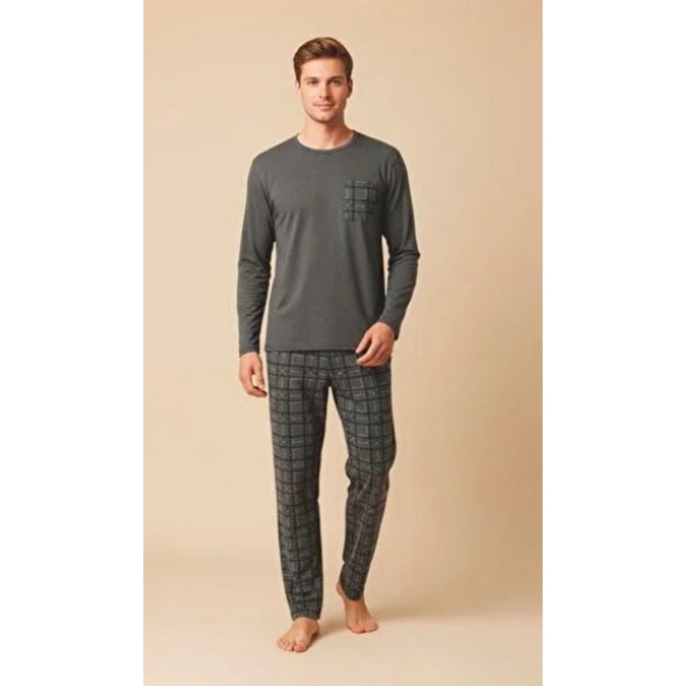 Ercan P100-908 Erkek Cotton Bisiklet Yaka Uzun Kol Pijama Takımı M-2XL - Karışık Renk - M-L-XL-2XL