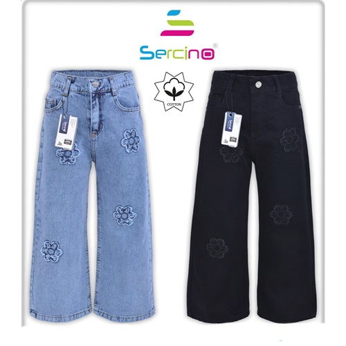Sercino 57393 Kız Çocuk Pamuklu Çiçek Aplike Nakışlı Geniş Paça Kot Pantolon 6-10 Yaş - Karışık Renk - 6-10 YAŞ