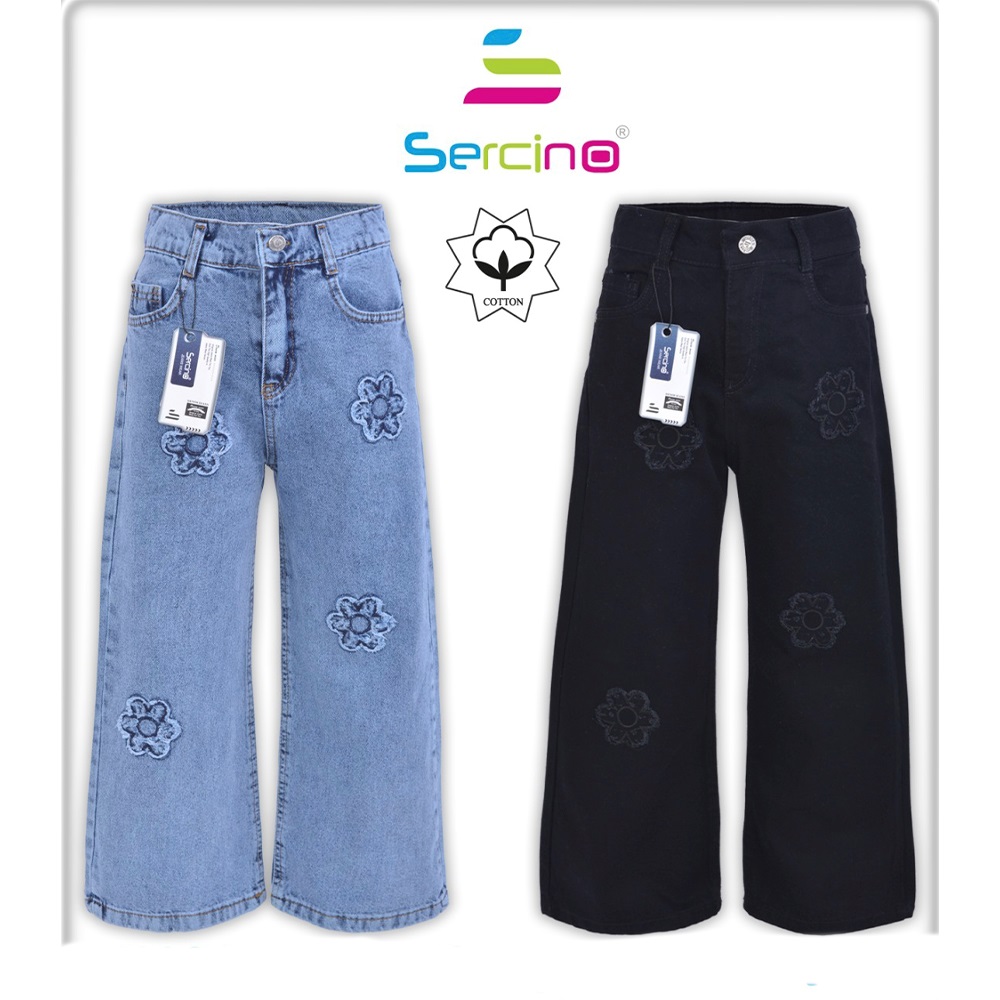 Sercino 57394 Kız Çocuk Pamuklu Çiçek Aplike Nakışlı Geniş Paça Kot Pantolon 11-15 Yaş - Karışık Renk - 11-15 YAŞ