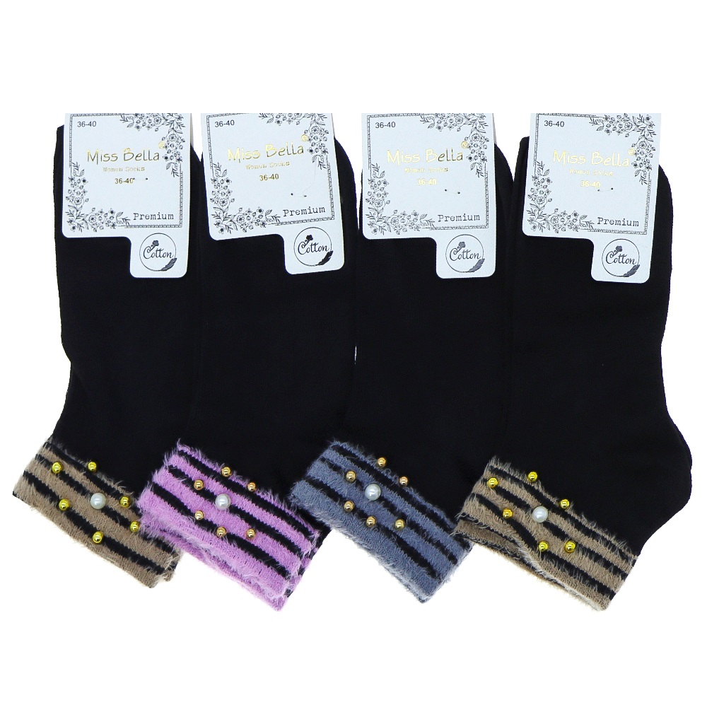 Miss Bella 3697 Bayan Penye Yumoş İncili Patik Çorap - 41483-Karışık Renk -ASORTİ