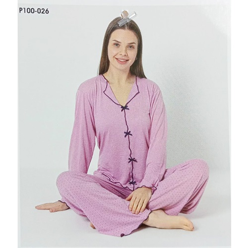 Sude P100-026 Bayan Alaçatı Gömlek Uzun Kol Pijama Takımı M-2XL - Karışık Renk - M-L-XL-2XL