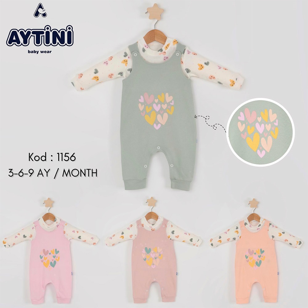 Aytini 1156 Kız Bebe Penye Kalp Baskılı Tulum Takım 3-6-9 Ay - Karışık Renk - 3-6-9 AY