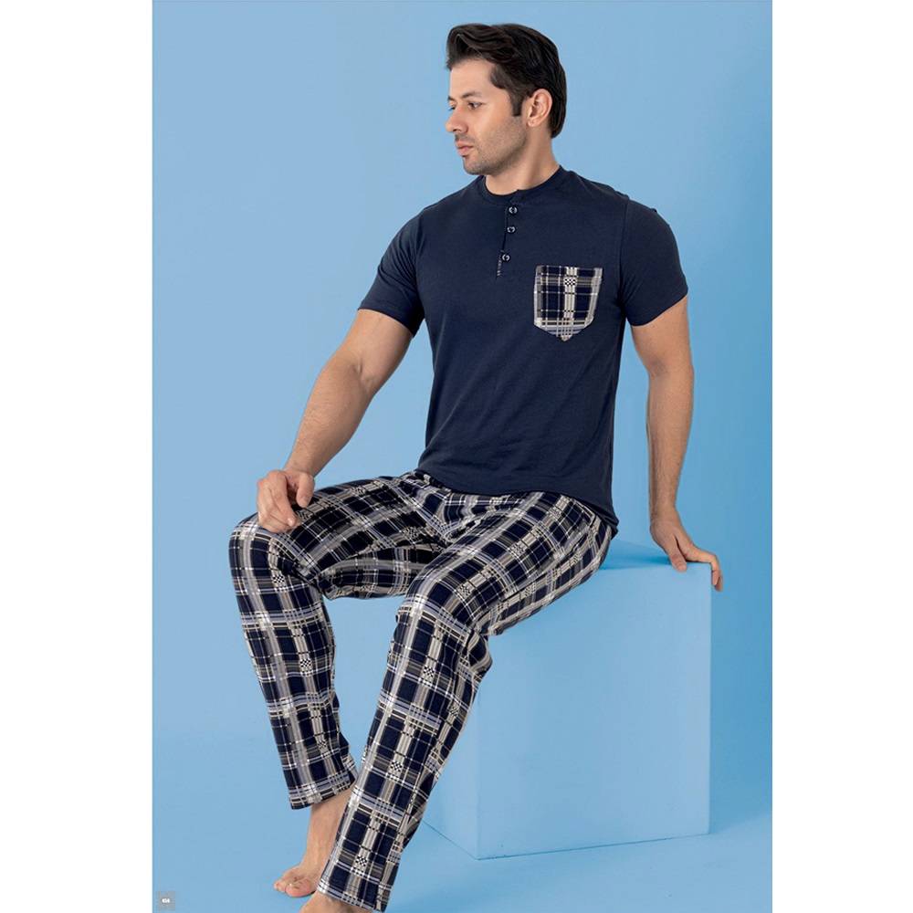 Tekten Fashion 7530 Erkek Penye Desenli Kısa Kol Pijama Takımı M-2XL - Karışık Renk - M-L-XL-2XL