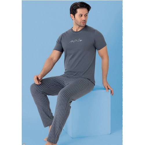 Tekten Fashion 7560 Erkek Penye Desenli Kısa Kol Pijama Takımı M-2XL - Karışık Renk - M-L-XL-2XL