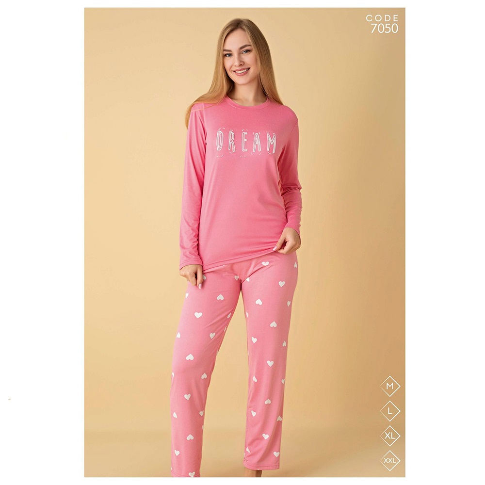 Selina 7050 Bayan Milan Desenli Uzun Kol Pijama Takımı M-2XL - Karışık Renk - M-L-XL-2XL