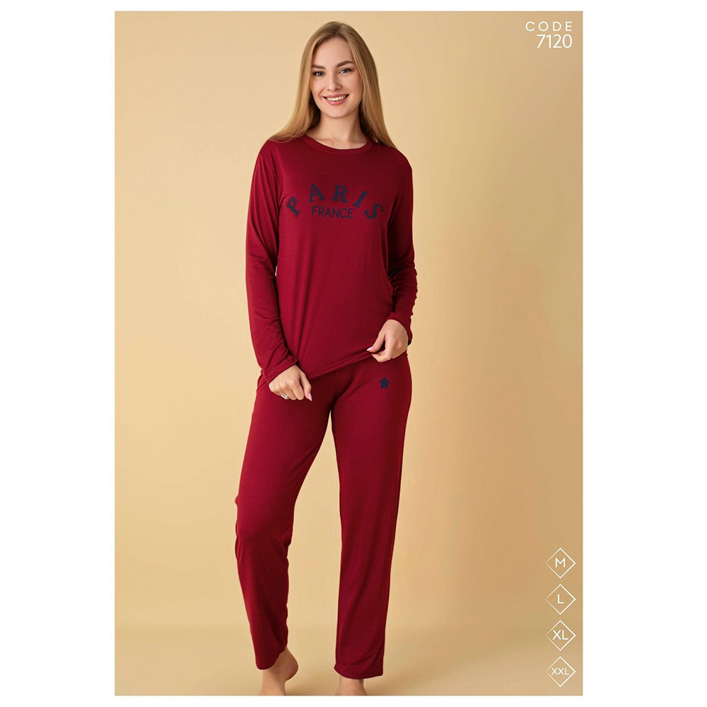 Selina 7120 Bayan Milan Desenli Uzun Kol Pijama Takımı M-2XL - Karışık Renk - M-L-XL-2XL