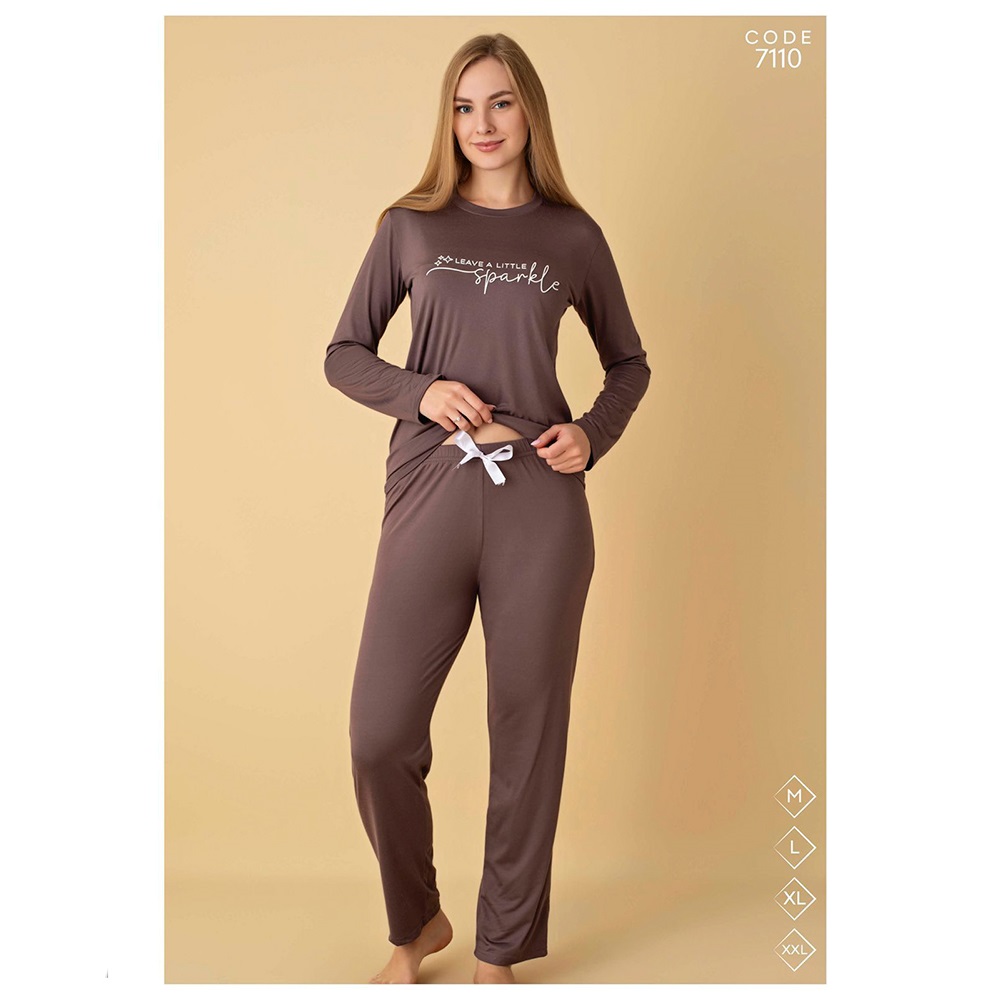 Selina 7110 Bayan Milan Desenli Uzun Kol Pijama Takımı M-2XL - Karışık Renk - M-L-XL-2XL