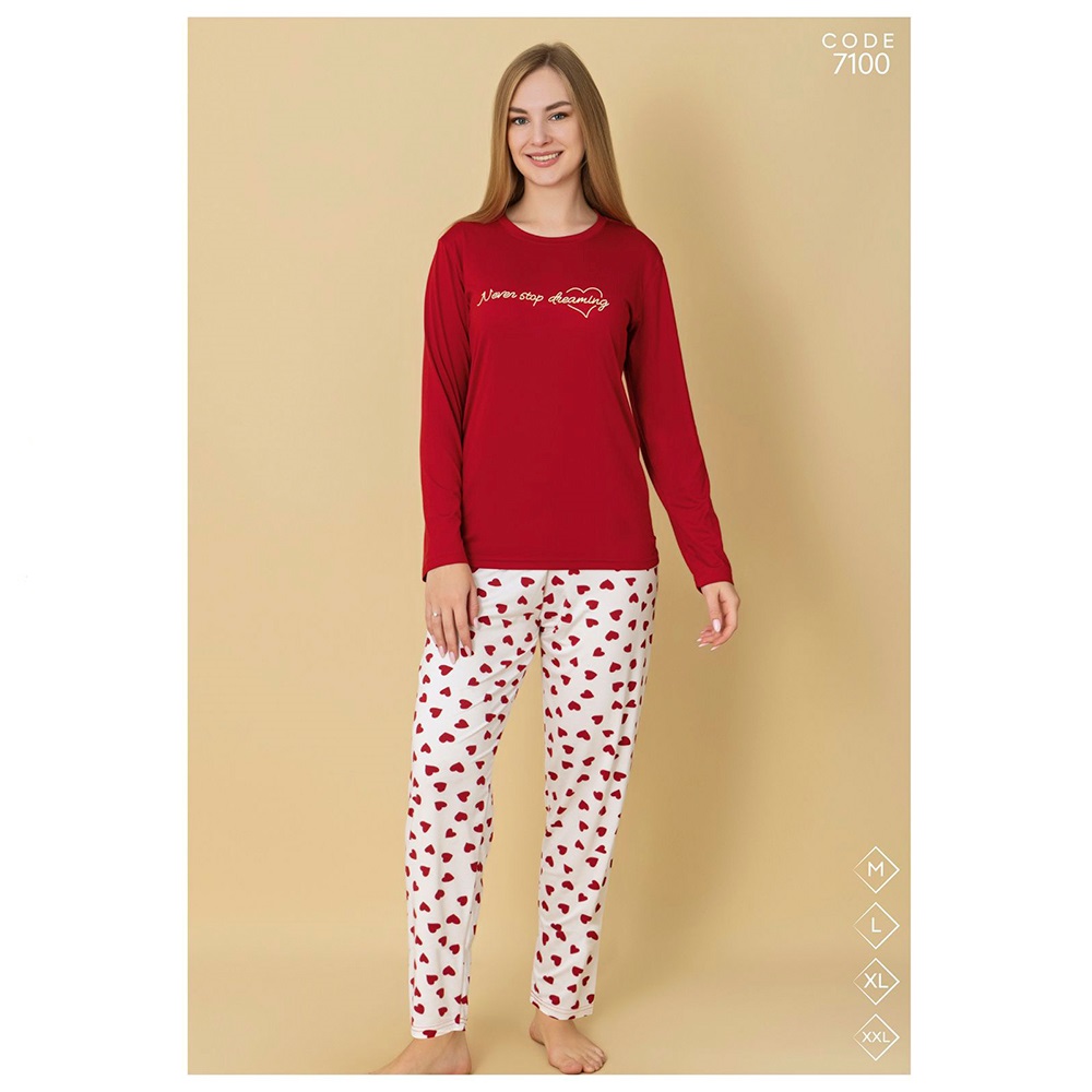 Selina 7100 Bayan Milan Desenli Uzun Kol Pijama Takımı M-2XL - Karışık Renk - M-L-XL-2XL