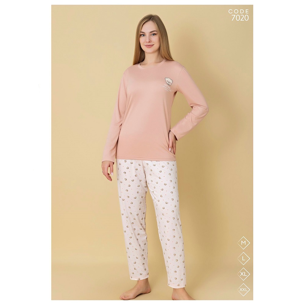 Selina 7020 Bayan Milan Desenli Uzun Kol Pijama Takımı M-2XL - Karışık Renk - M-L-XL-2XL