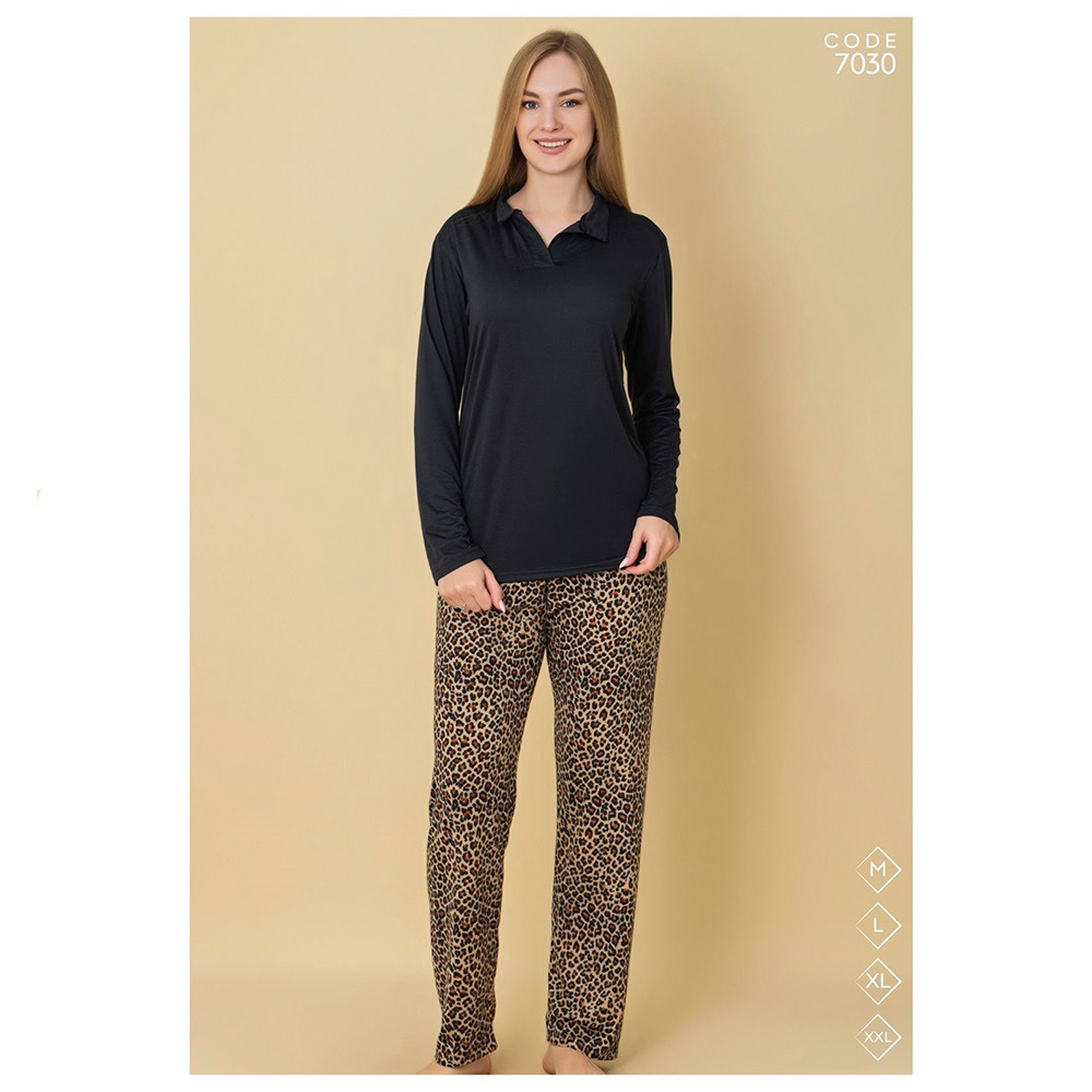 Selina 7030 Bayan Milan Desenli Uzun Kol Pijama Takımı M-2XL - Karışık Renk - M-L-XL-2XL