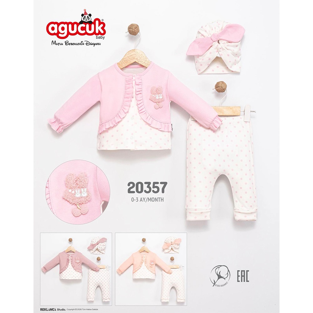 Agucuk Baby 20357 Kız Bebe Patiklisiz Şapkalı Takım 0-3 Ay - 41569-Karışık Renk -0-3 AY