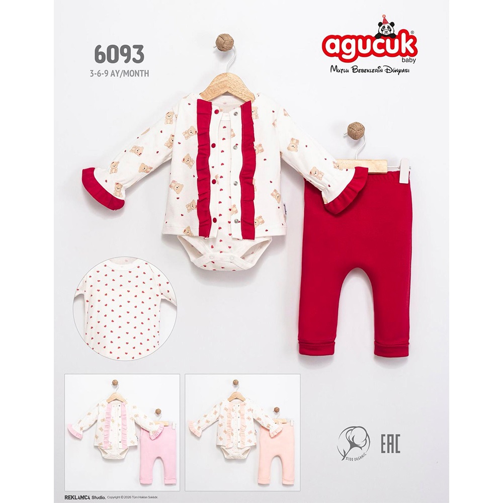 Agucuk Baby 6093 Kız Bebe Sevimli Ayı Baskılı 3 Lü Takım 3-9 Ay - 41574-Karışık Renk -3-9 AY
