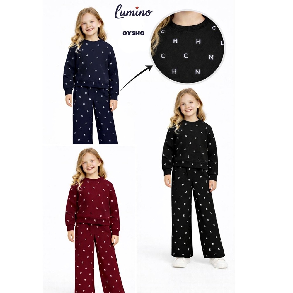 Lumino 20473 Kız Çocuk Oysho Taş Harf Baskılı 2 Li Takım 4-8 Yaş - Karışık Renk - 4-8 YAŞ