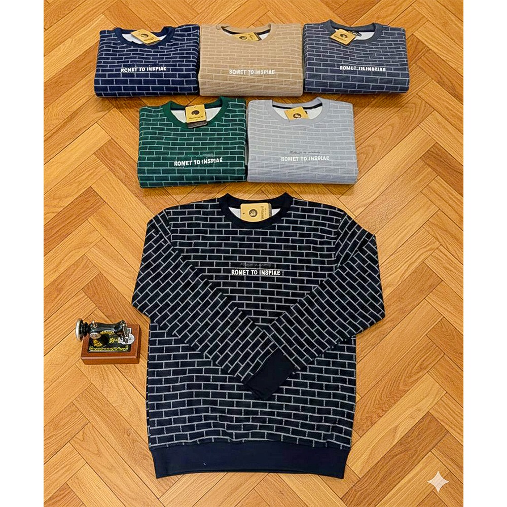 Strongx 00263 Erkek Jakarlı Tuğla Desenli Sıfır Yaka Sweat S-2XL - Karışık Renk - S-M-L-XL-2XL