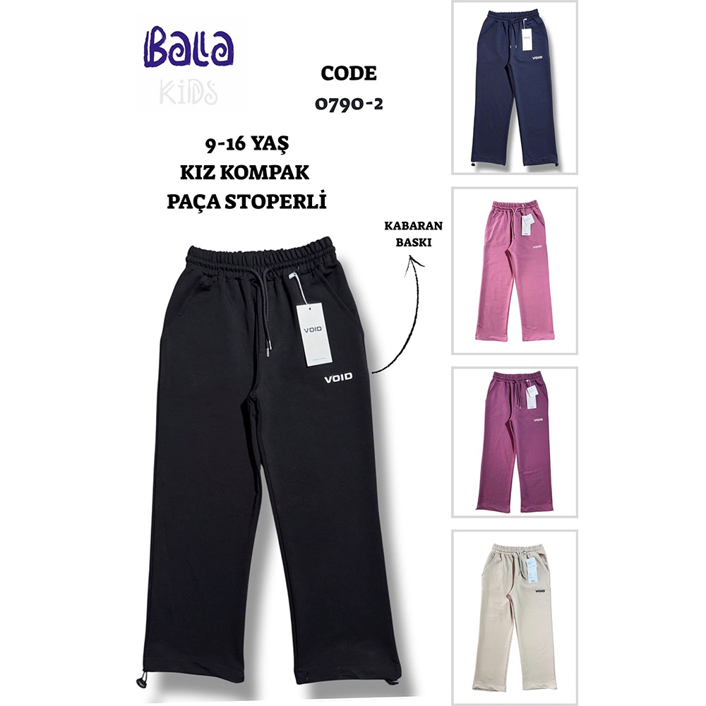 Bala 0790 Kız Çocuk Kompak Penye Voıd Baskılı Yan Cepli Stoper Paça Eşofman Alt 9-12 Yaş - Karışık Renk - 9-12 YAŞ