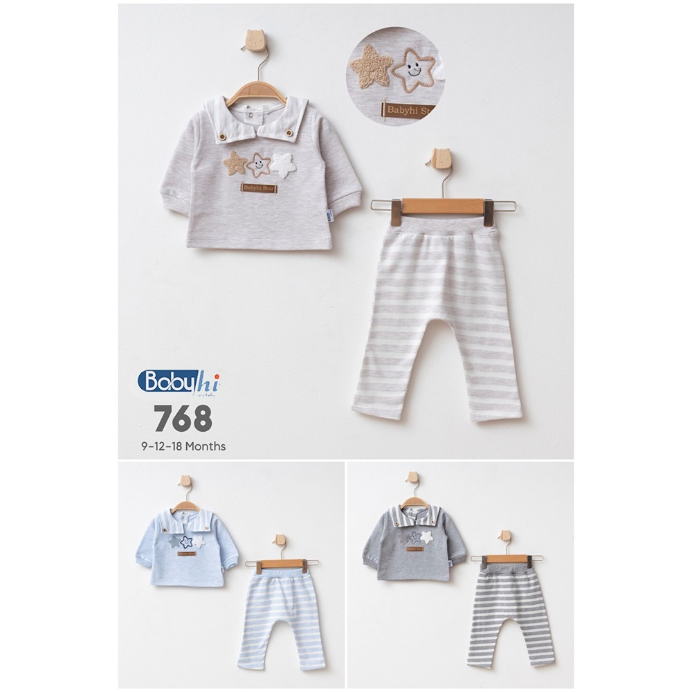 Baby Hi 768 Erkek Bebe Yıldızlı Nkışlı Yakalı 2Li Takım 9-18 Ay - 41647-Karışık Renk -9-12-18 AY