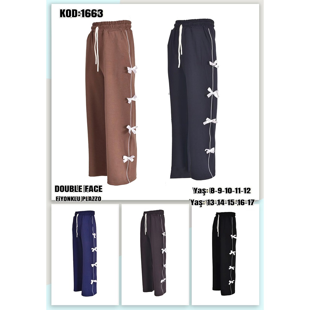 Yılmazcan 1682-1 Kız Çocuk Oysho 2 Biyeli Orta Kurdelalı Palazzo Eşofman Alt 8-12 Yaş