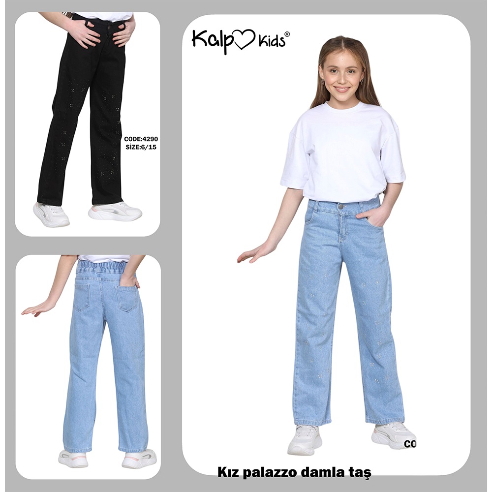 Kalp Kids 4294-1 Kız Çocuk Palazzo Damla Taşlı Pantolon 6-12 Yaş