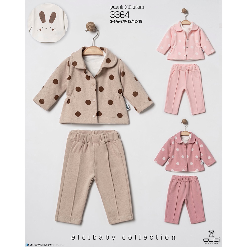 Elci 3364 Kız Bebe Penye Puantiyeli 3 Lü Takım 3-18 Ay
