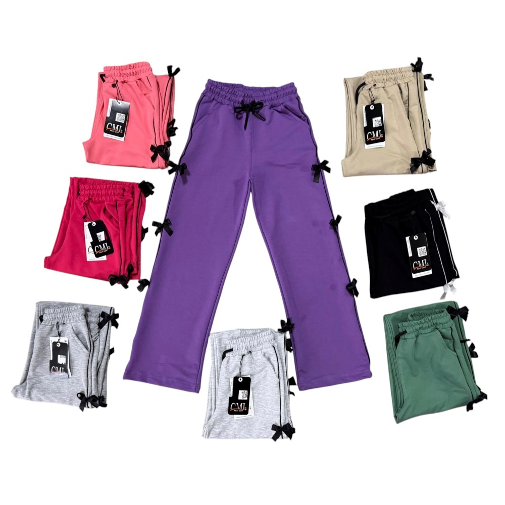 Cml A1266-3 Kız Çocuk Kompak Kıl Biyeli Kurdaleli Yan Cepli Geniş Paça Eşofman Alt 13-16 Yaş