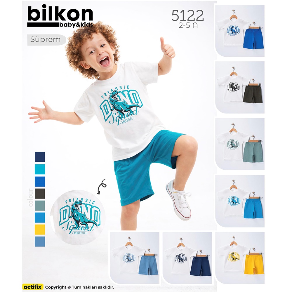 Bilkon Baby 5122 Erkek Çocuk Dino Baskılı Şortlu Takım 2-5 Yaş