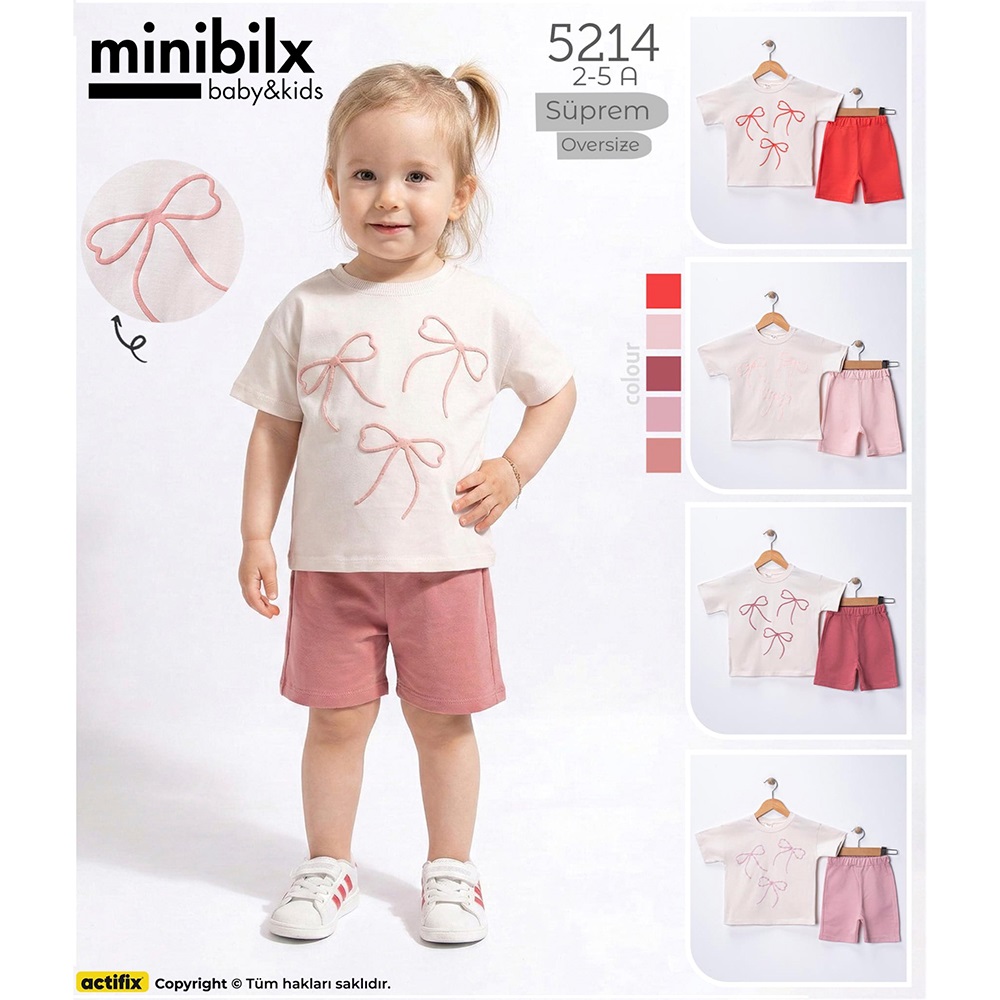 Bilkon Baby 5214 Kız Çocuk Kurdela Baskılı Şortlu Takım 2-5 Yaş