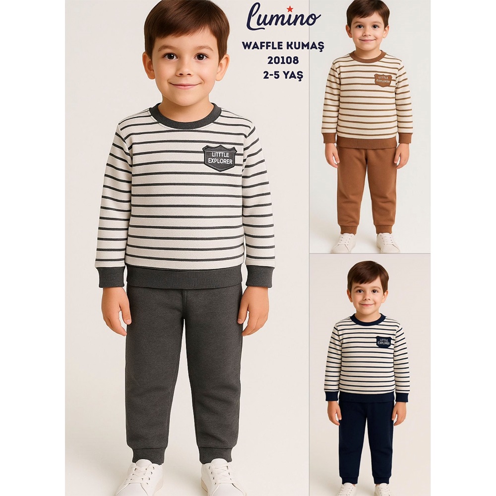 Lumino 20108 Erkek Çocuk Waffle Çizgili Takım 2-5 Yaş