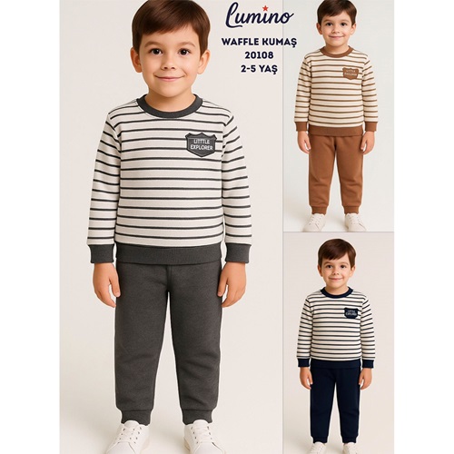 Lumino 20108 Erkek Çocuk Waffle Çizgili Takım 2-5 Yaş