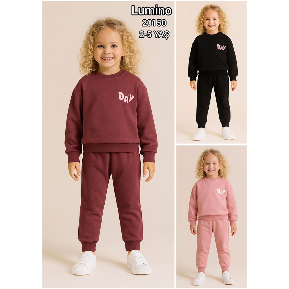 Lumino 20150 Kız Çocuk Penye Nice Day Baskılı Takım 2-5 Yaş