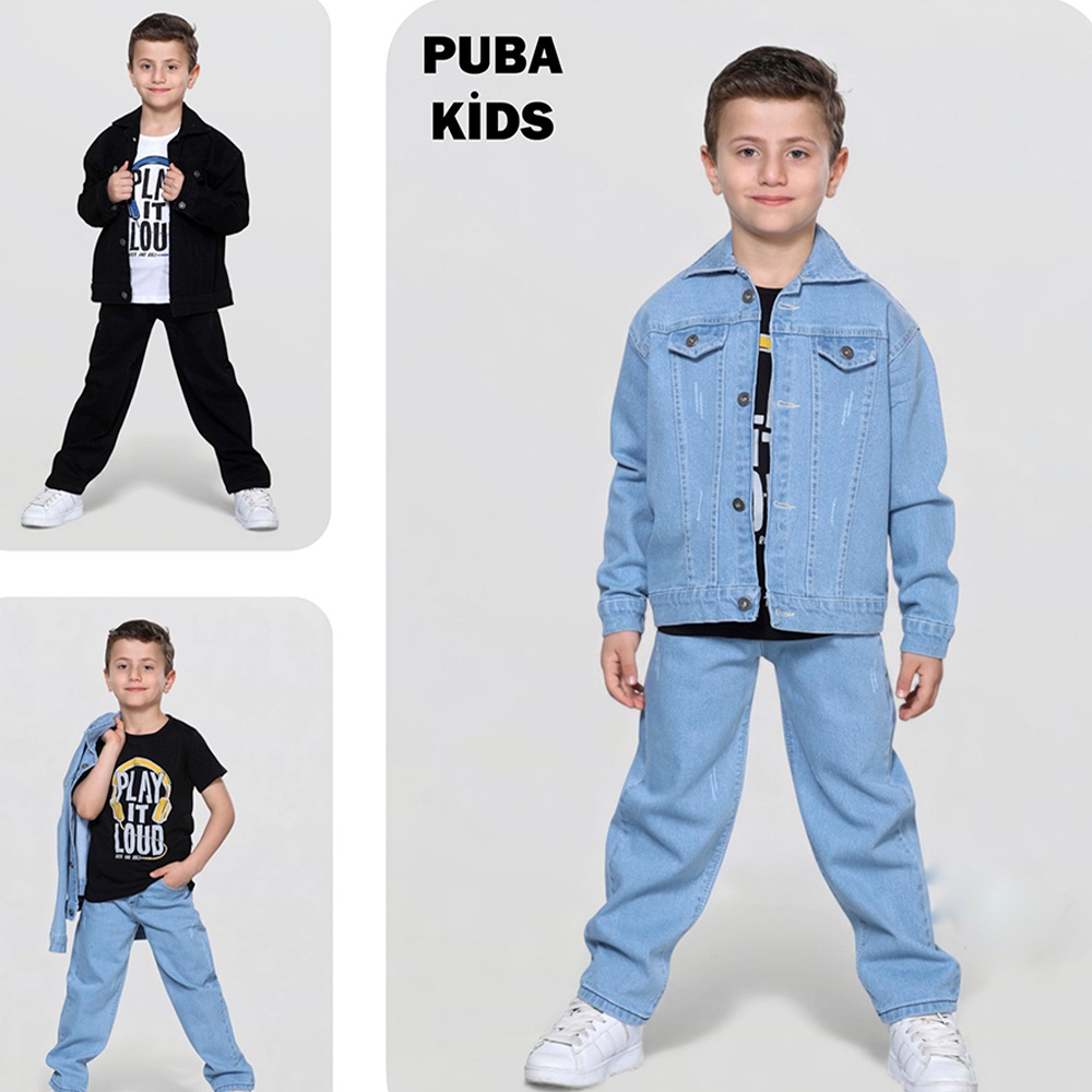 Puba 27504-2 Erkek Çocuk Cotton Cepli 3lü Klasik Kot Takım 8-12 Yaş