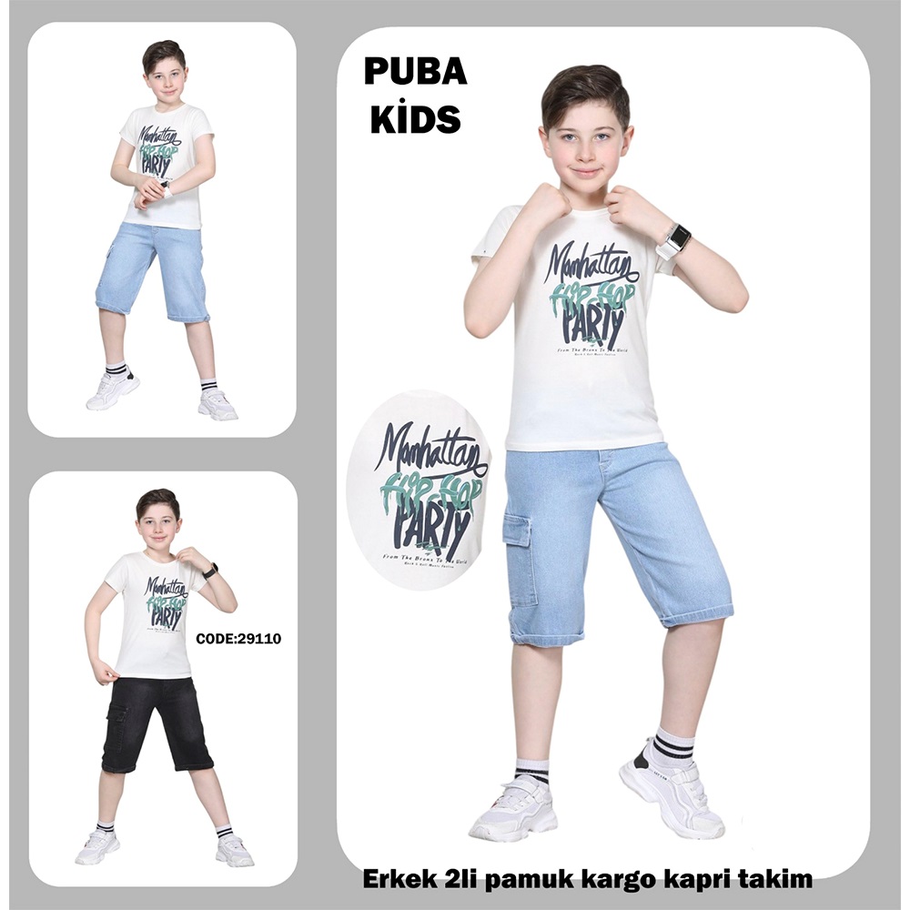 Puba 29110-1 Erkek Çocuk Penye Party Baskılı Kapri Takım 3-7 Yaş