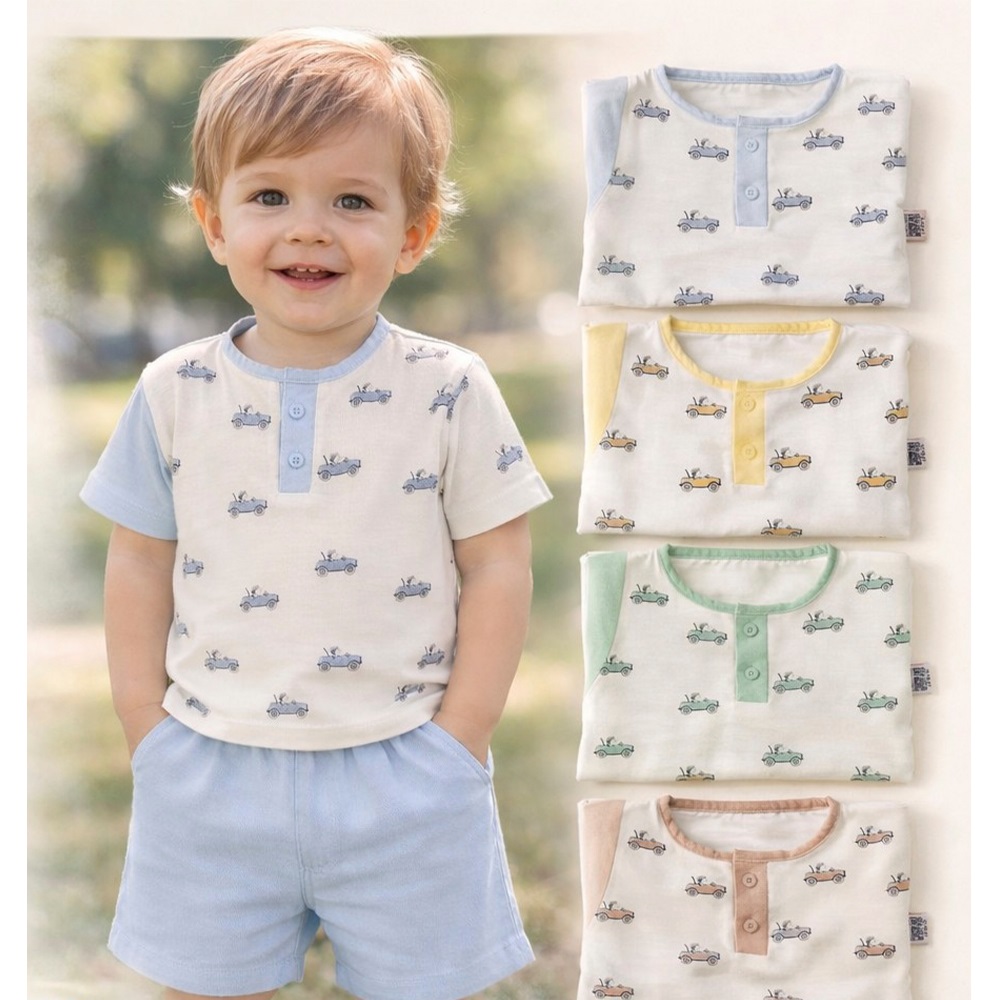 My Oktay 5112 Erkek Bebe Müslin Araba Baskılı Takım 6-24 Ay