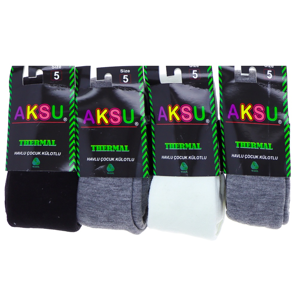 Aksu Çocuk Düz Termal Yün Külotlu Çorap - Karışık Renk