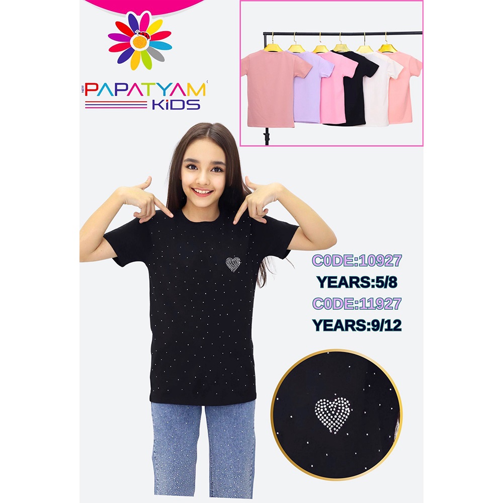 Papatyam Kids 11927 Kız Çocuk Penye Komle Serpme Taş Nakışlı Tişört 9-12 Yaş
