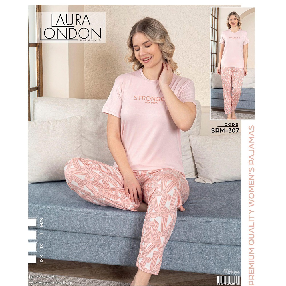 Laura London Srm 307 Bayan Ring Viskon Baskılı Kısa Kollu Pijama Takımı S-2XL