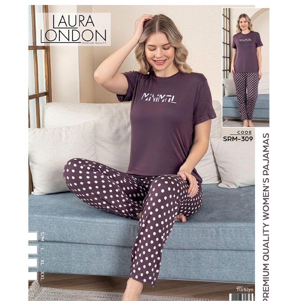Laura London Srm 309 Bayan Ring Viskon Baskılı Kısa Kollu Pijama Takımı S-2XL