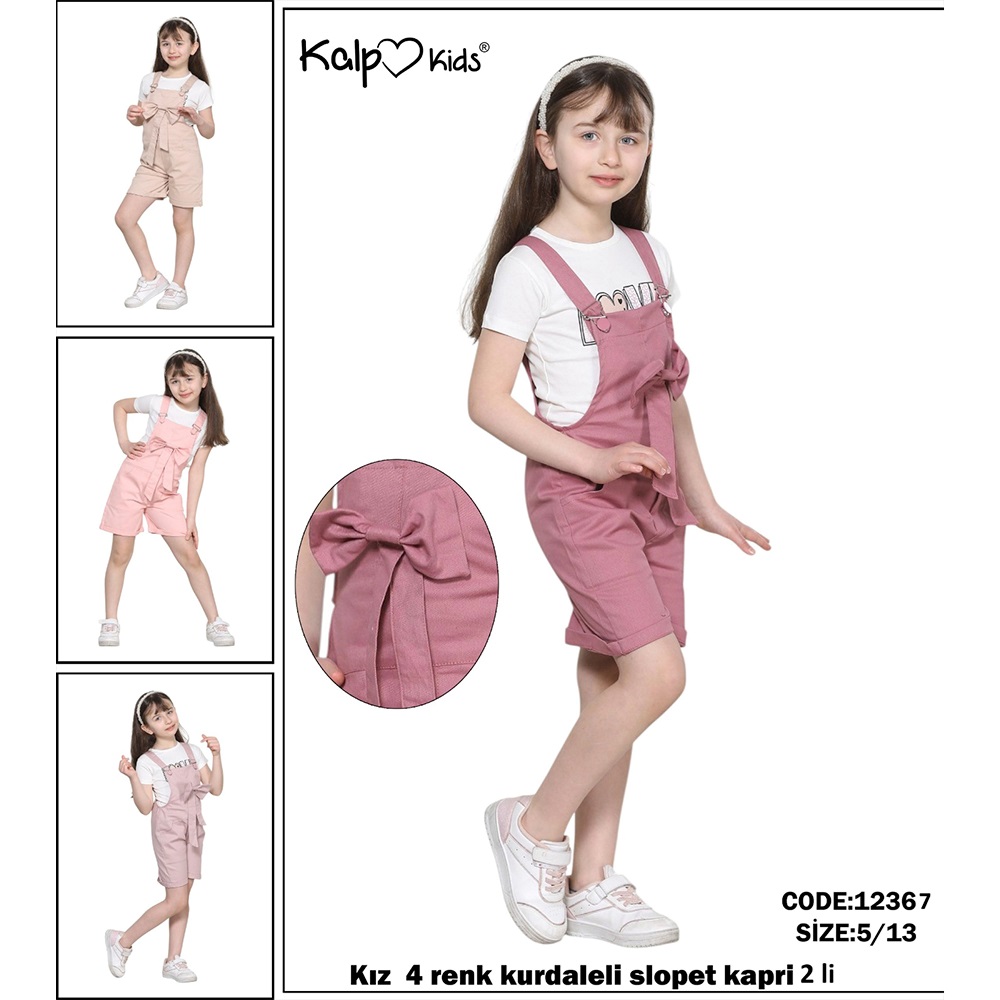 Kalp Kids 12367 Kız Çocuk Kurdeleli Slopet Kapri Takım 4-13 Yaş